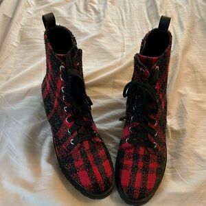 Very cute red and black print Kate Spade boots size 8. Brand new without tags.